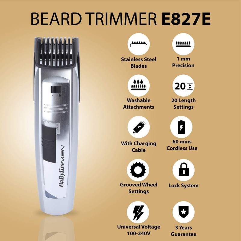 Babyliss, Beard Trimmer, Washable, 20mm, Stainless Steel Blades