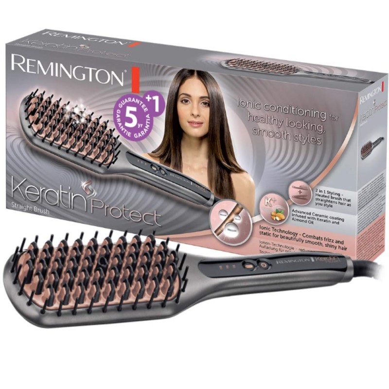 Remington, Keratin Protect Sleek & Smooth Heated Straightening Brush, Grey