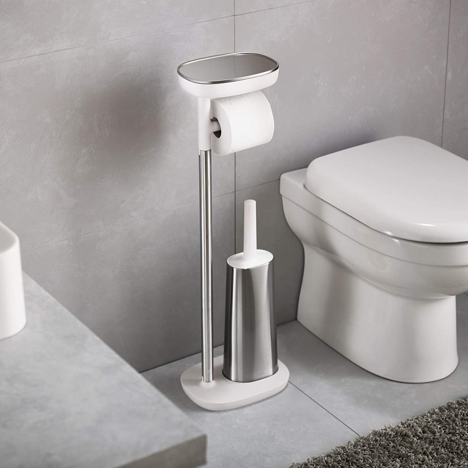 Joseph Joseph, Easy Store Butler Toilet Paper Holder Stand and Flex Toilet Brush with Shelf and Drawer, Stainless Steel