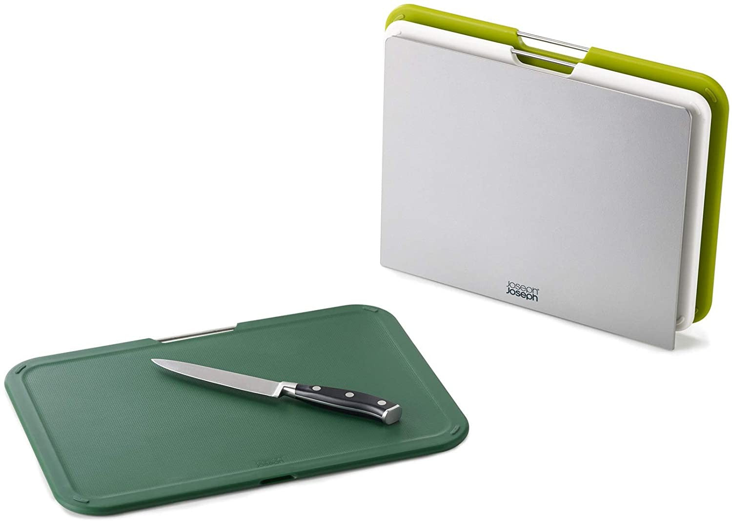Joseph Joseph, Nest Plastic Cutting Set with Storage Stand, 3 Different Sized Boards,Green