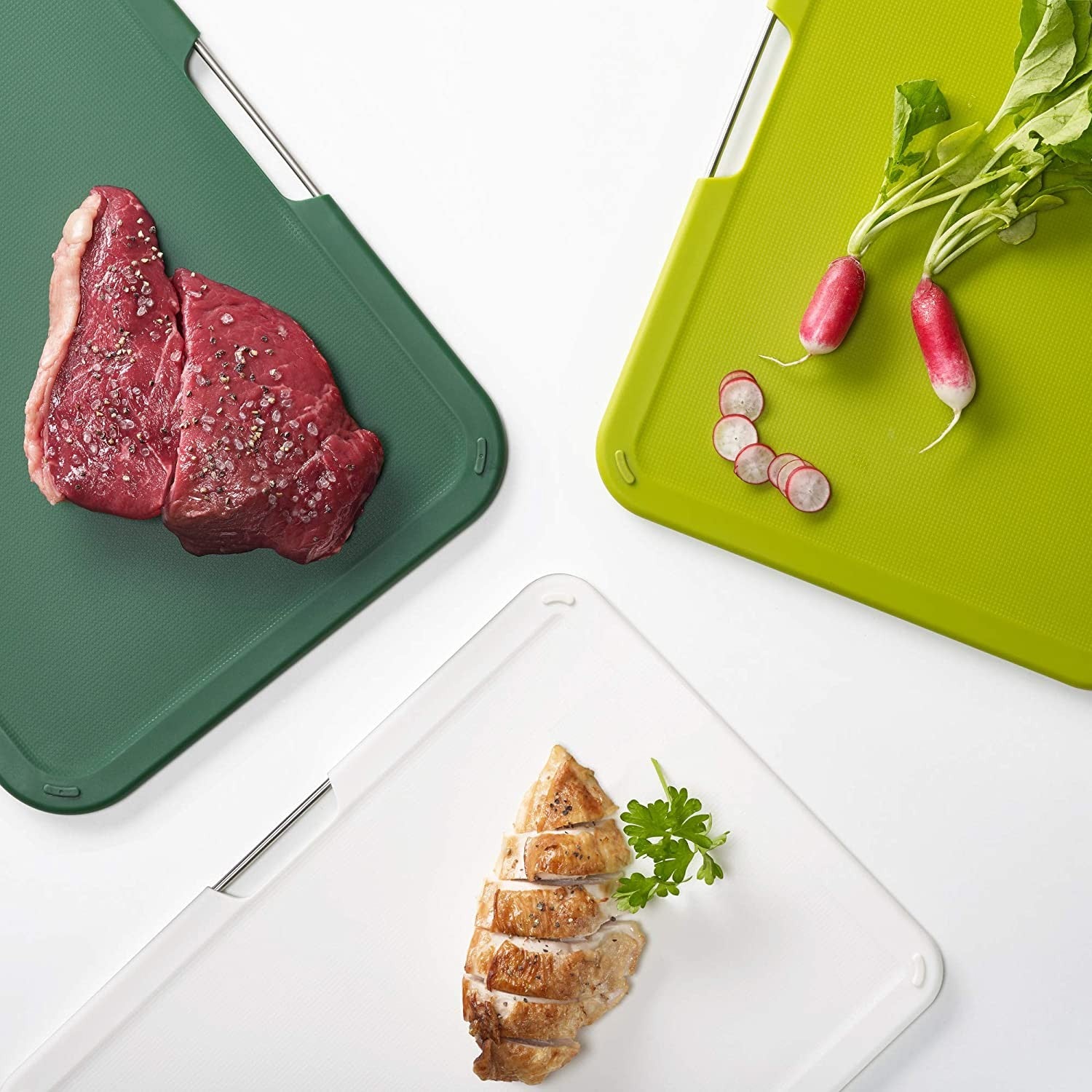 Joseph Joseph, Nest Plastic Cutting Set with Storage Stand, 3 Different Sized Boards,Green