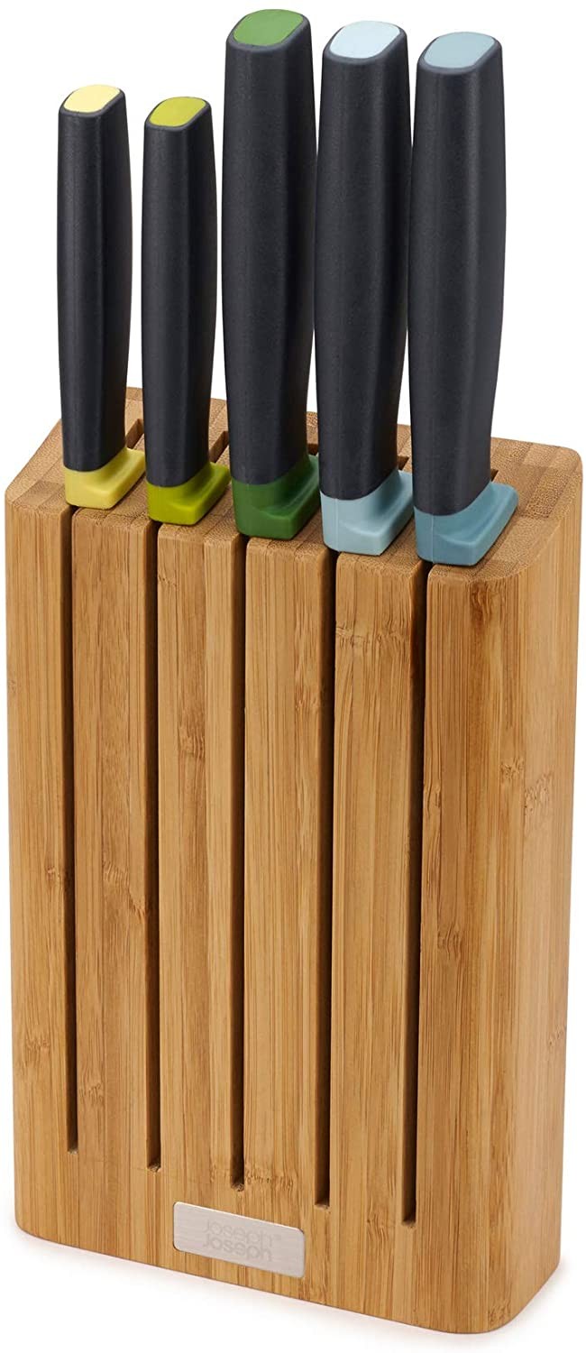 Joseph Joseph, Elevate Knife Set with Slimline Bamboo Block Japanese Stainless Steel, Opal, 6-piece