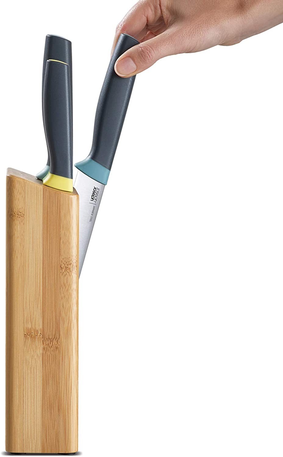 Joseph Joseph, Elevate Knife Set with Slimline Bamboo Block Japanese Stainless Steel, Opal, 6-piece