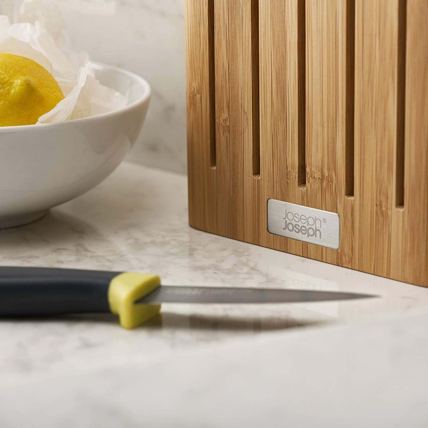 Joseph Joseph, Elevate Knife Set with Slimline Bamboo Block Japanese Stainless Steel, Opal, 6-piece