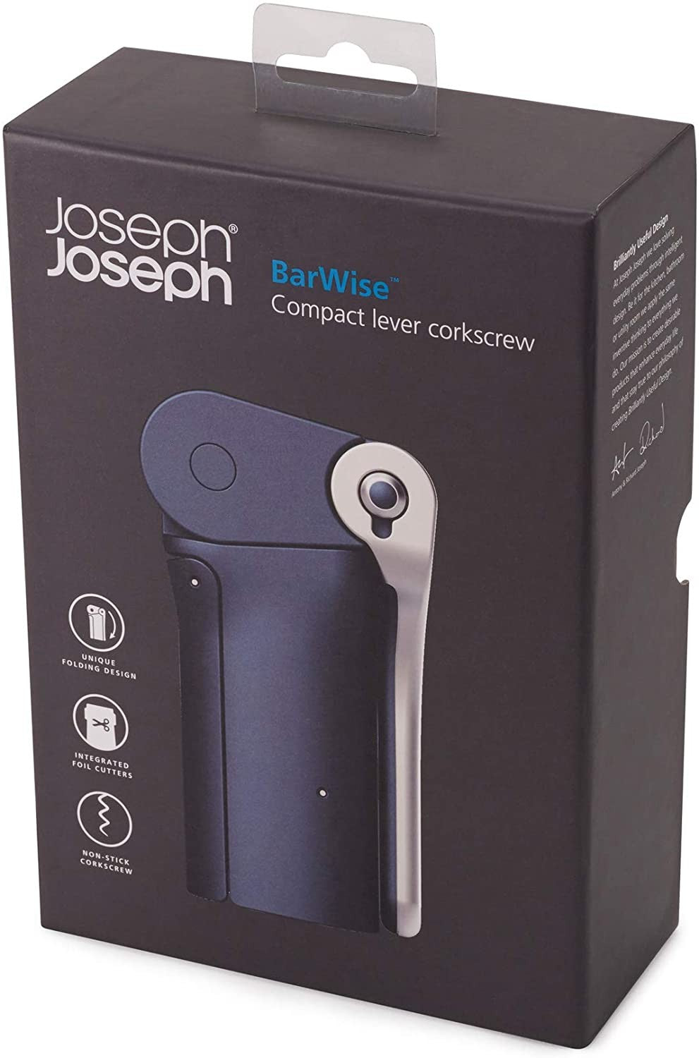 Joseph Joseph, BarWise Compact Folding Lever Corkscrew Wine Opener with Foil Cutter, One-Size, Blue