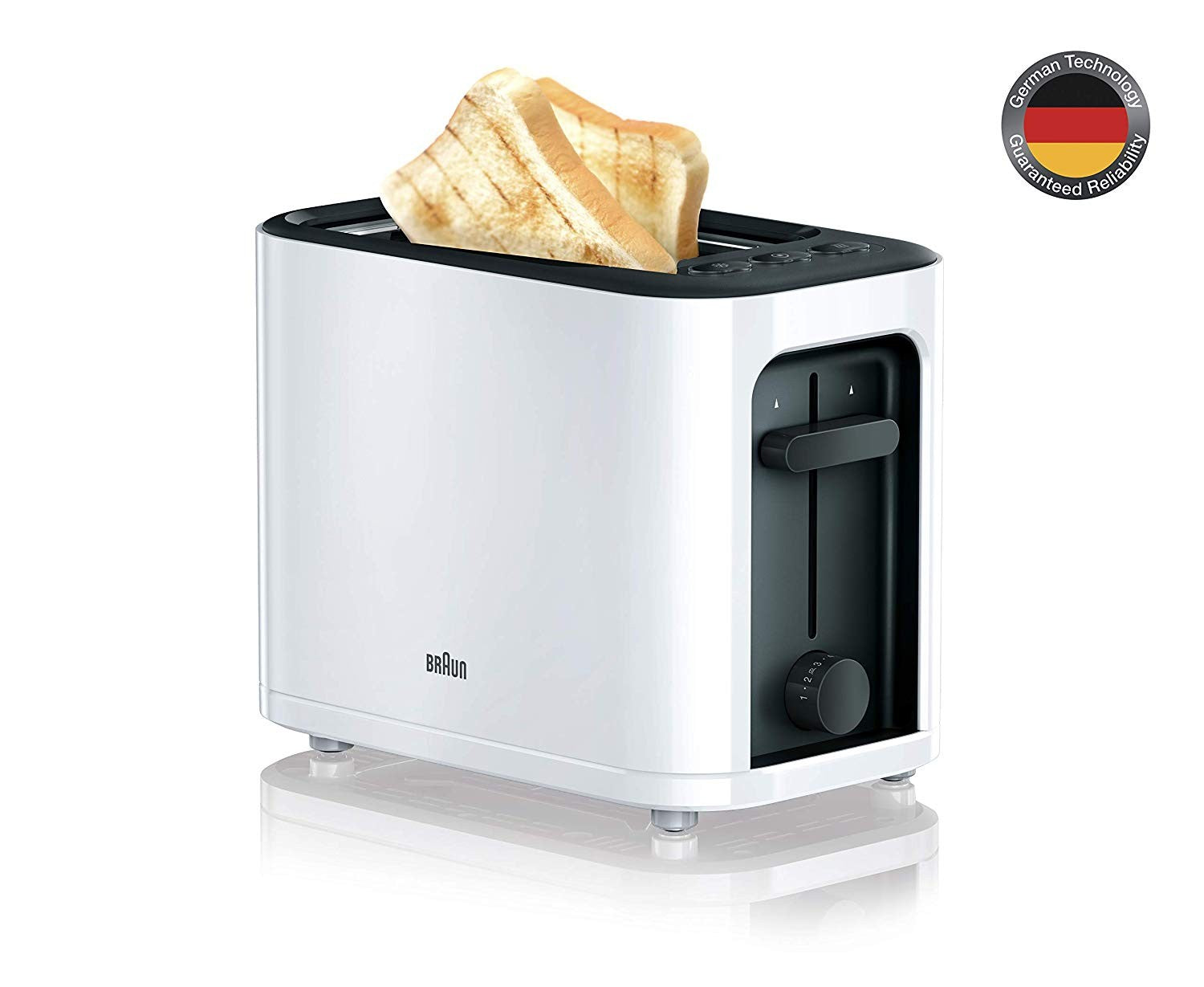 Braun, 2 Slice Toaster, Auto Shut Off, Defrost Function, White
