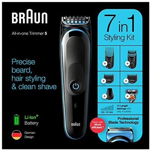 Braun, 7-in-1 Trimmer, 5 Attachments & Gillette Fusion5 ProGlide Razor, Black