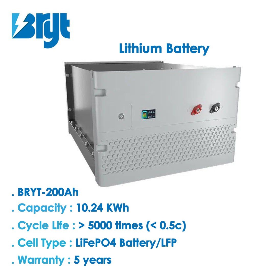 Bryt, Lithium Battery, 200 AH, 10.24 KWh, LED Display, Grey