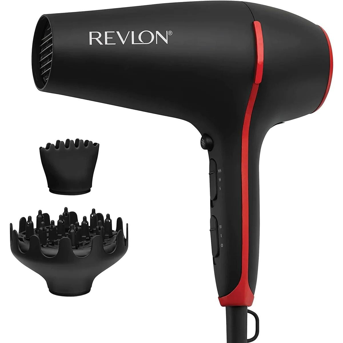 Revlon, SmoothStay Coconut Oil-Infused Hair Dryer, Volumising Diffuser, 2000 Watts, Black & Red