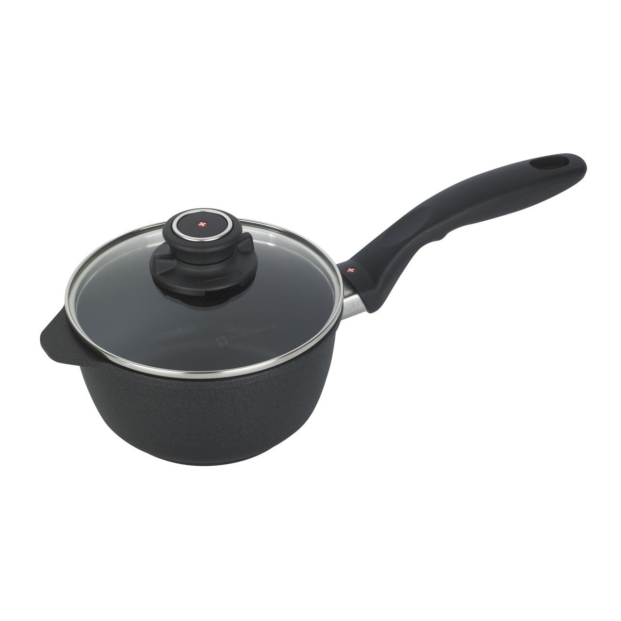 Swiss Diamond, Nonstick Saucepan With Glass Lid, 16 CM, Black