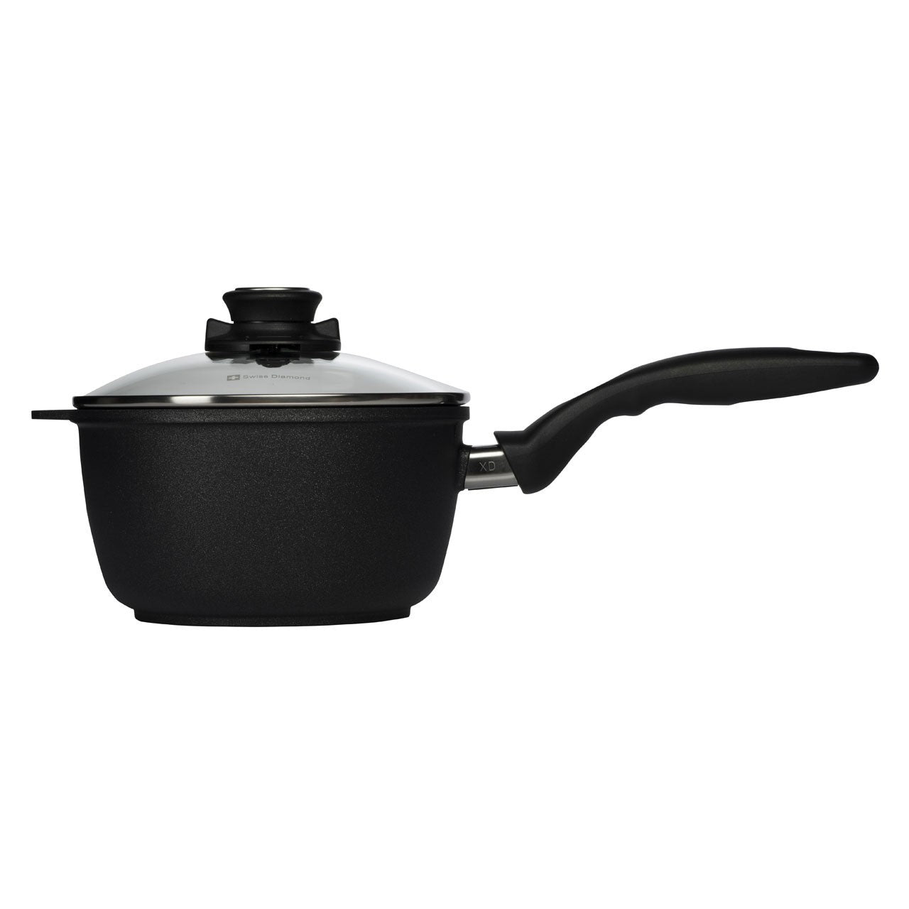 Swiss Diamond, Nonstick Saucepan With Glass Lid, 18 CM, Black