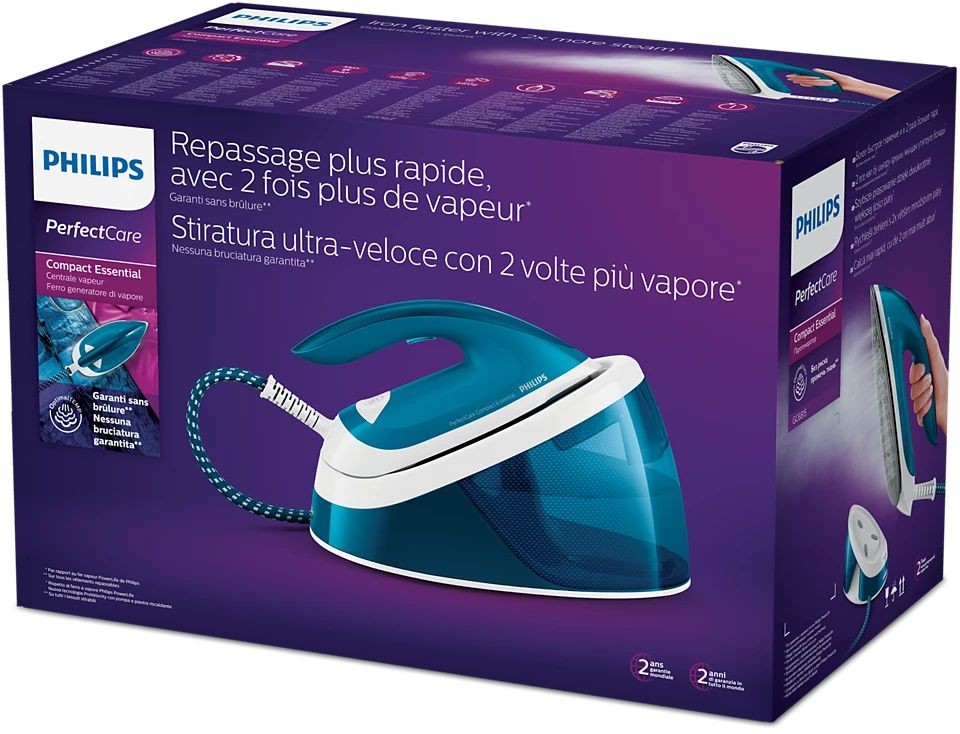 Philips, Perfect Care Compact Essential Steam Generator Iron, 2400 Watts, 1.3 L, Blue