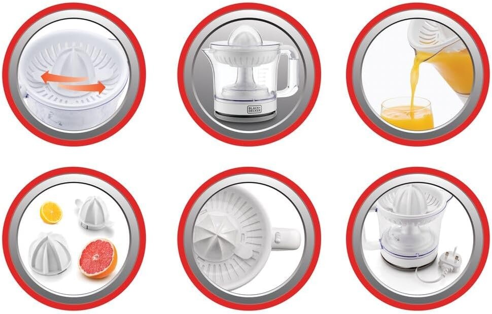 Black & Decker, Citrus juicer, 25 Watts, 600 ML, White