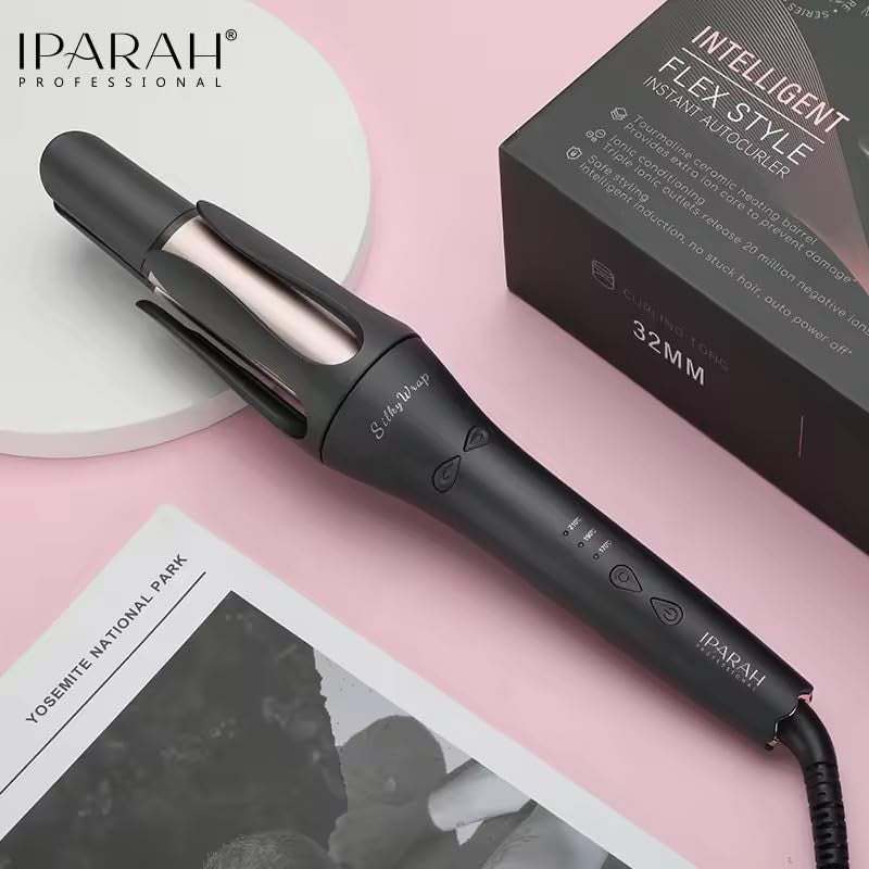 Iparah Professional Automatic Hair Curler, 3 Temperature Controls, Silver