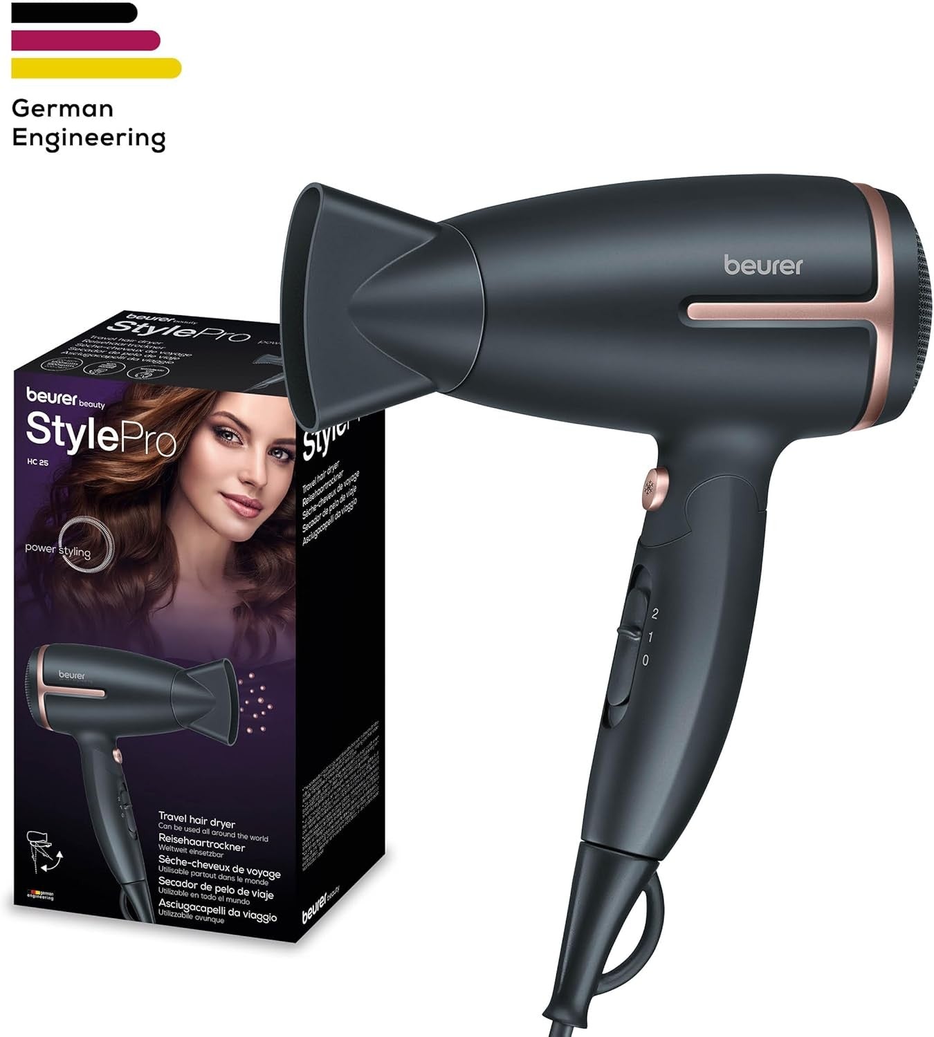 Beurer Travel Hair Dryer, 1600 Watts, Black