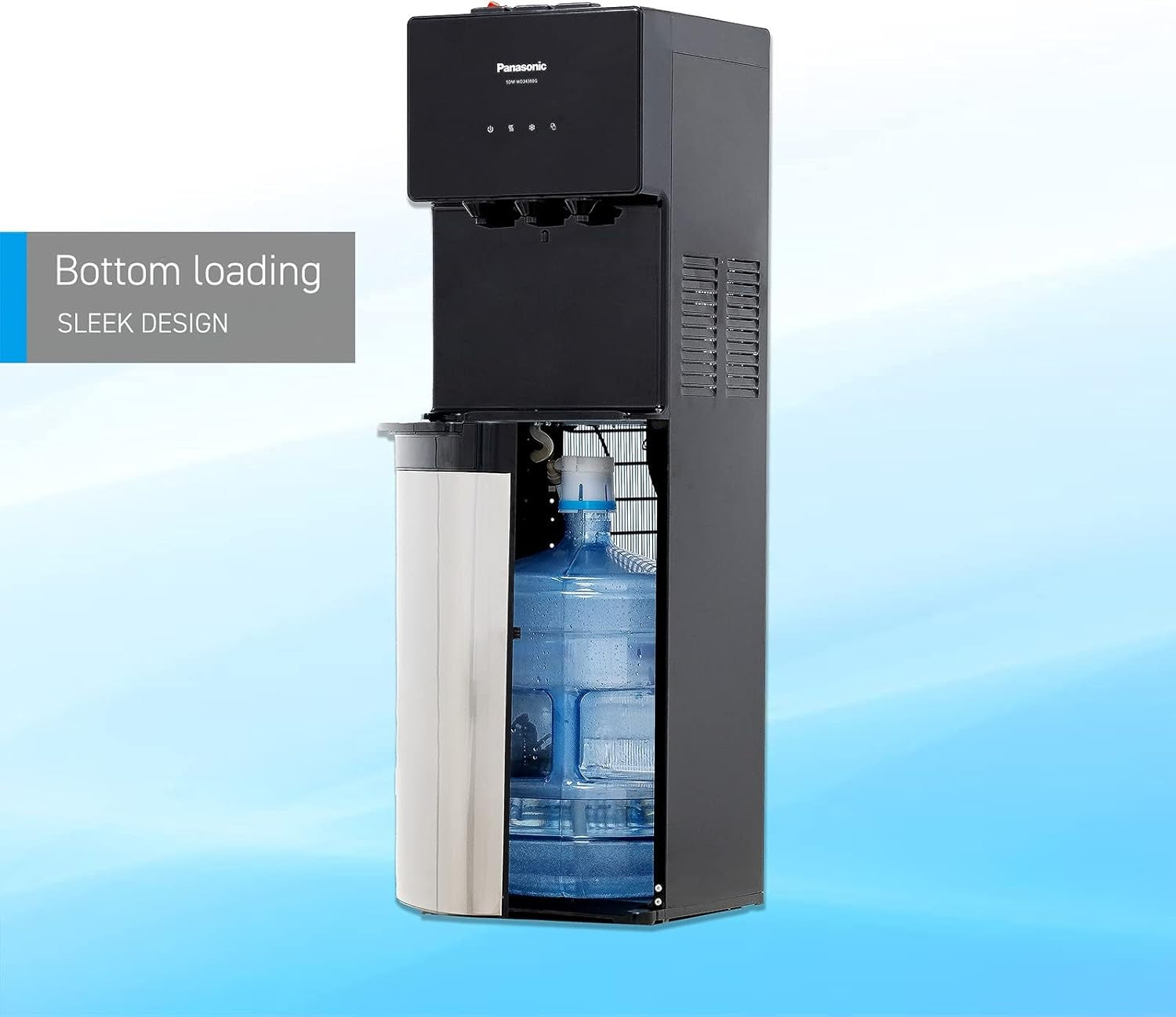 Panasonic, Bottom Loading Water Dispenser, 3-Tap, Black/ Stainless Steel