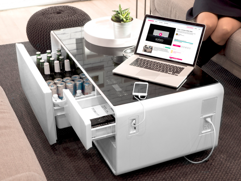 EchoChill Smart Coffee Table with Fridge & Bluetooth Speaker