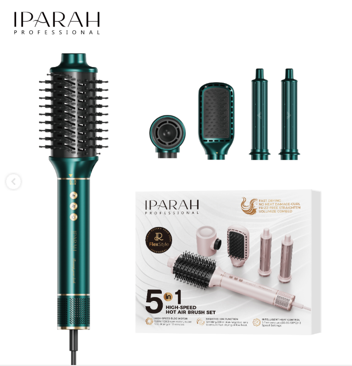 IPARAH 5 in 1 Multi-Styler With Hot Air Brush Auto Wrap Hair Dryer Curler Straightener Styling Tools, 1300 Watts, Green
