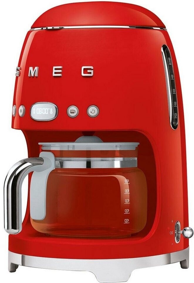 Smeg 50's Style Aesthetic Drip Coffee Machine, 12 Cups, Red