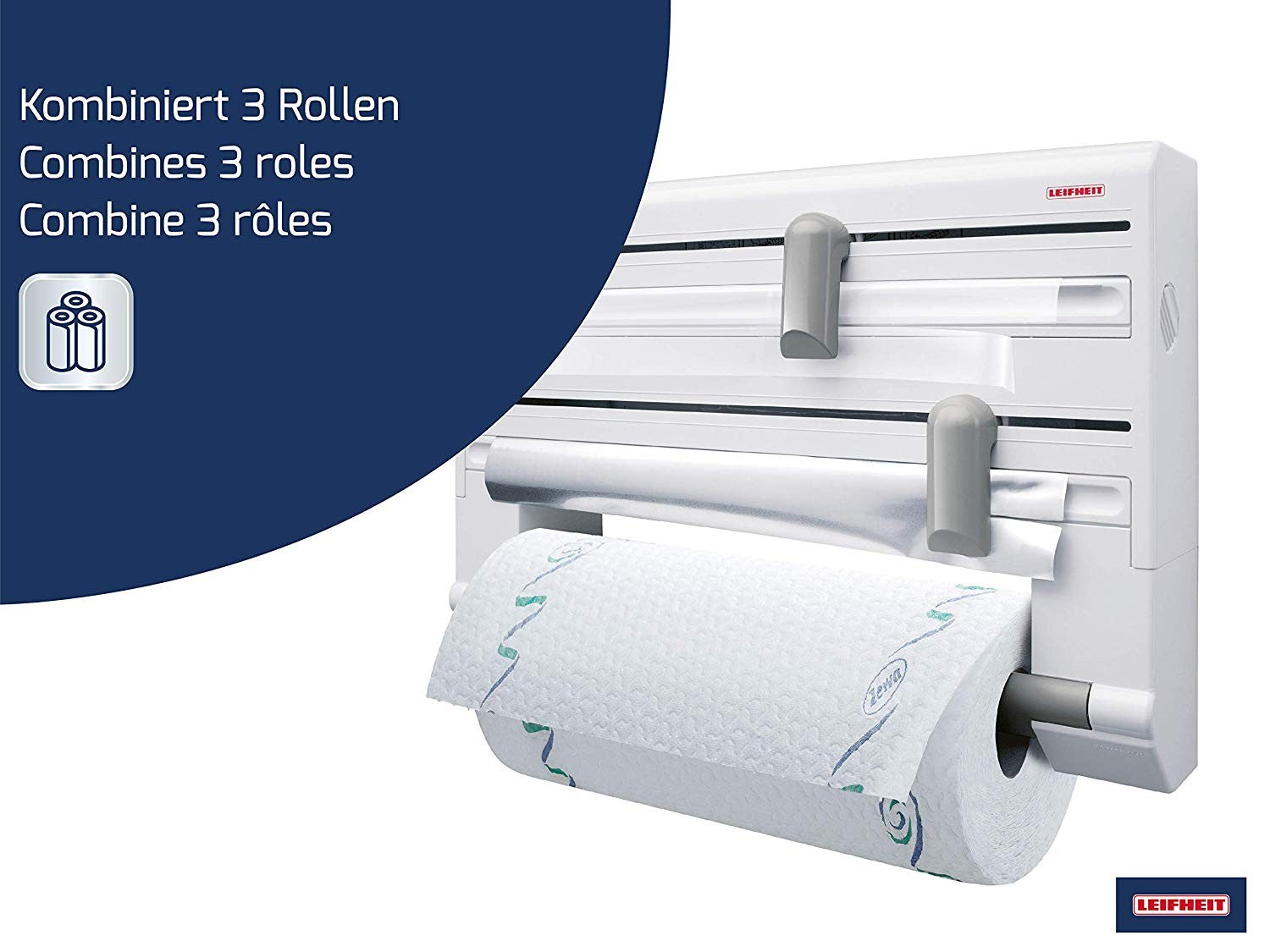 Leifheit, Wall-Mounted Roll Holder, White / Grey