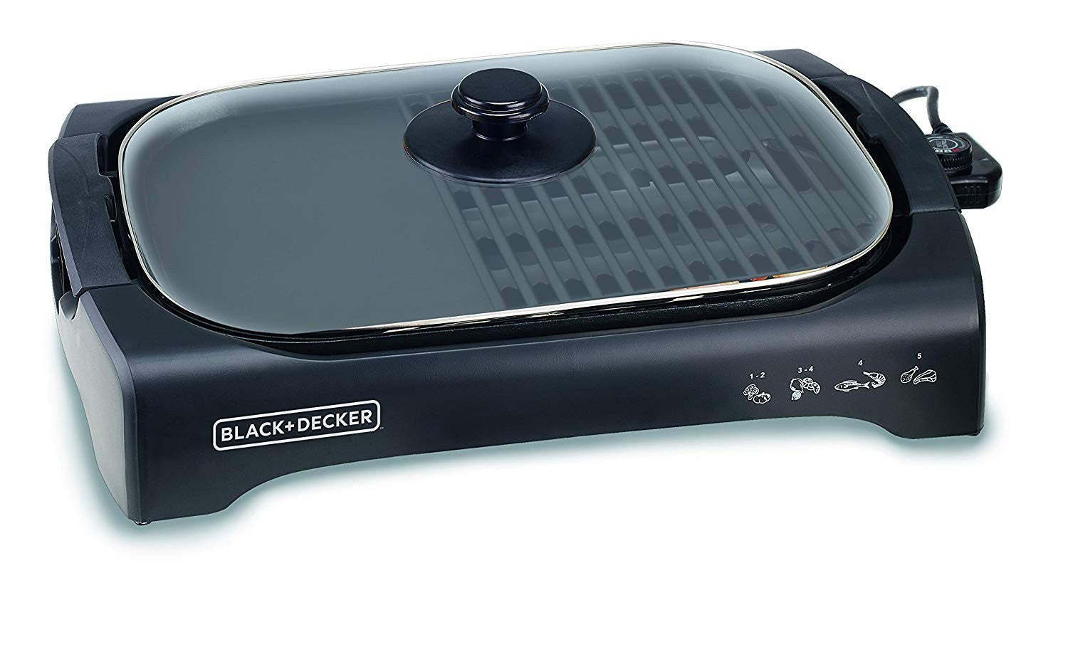 Black & Decker, Open Flat Grill, With Glass Lid, 2200 Watts, Black