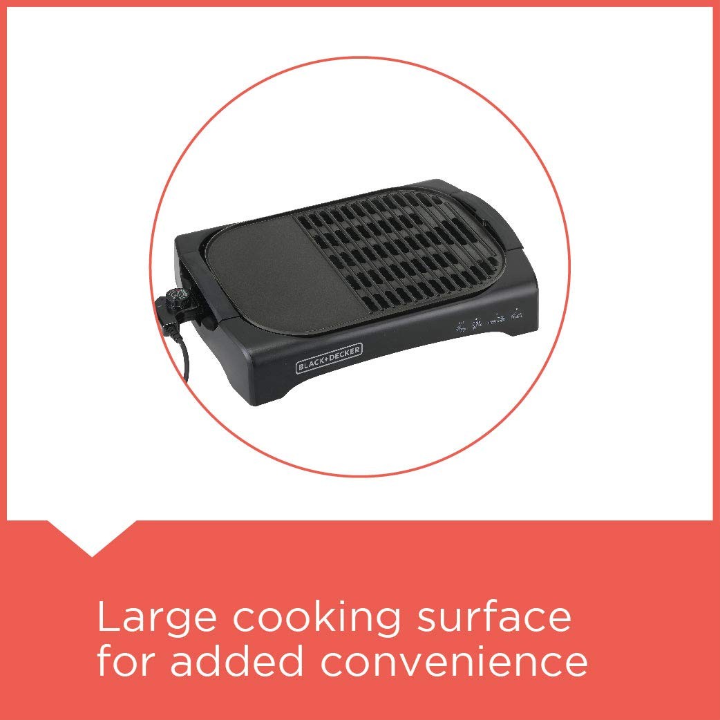 Black & Decker, Open Flat Grill, With Glass Lid, 2200 Watts, Black