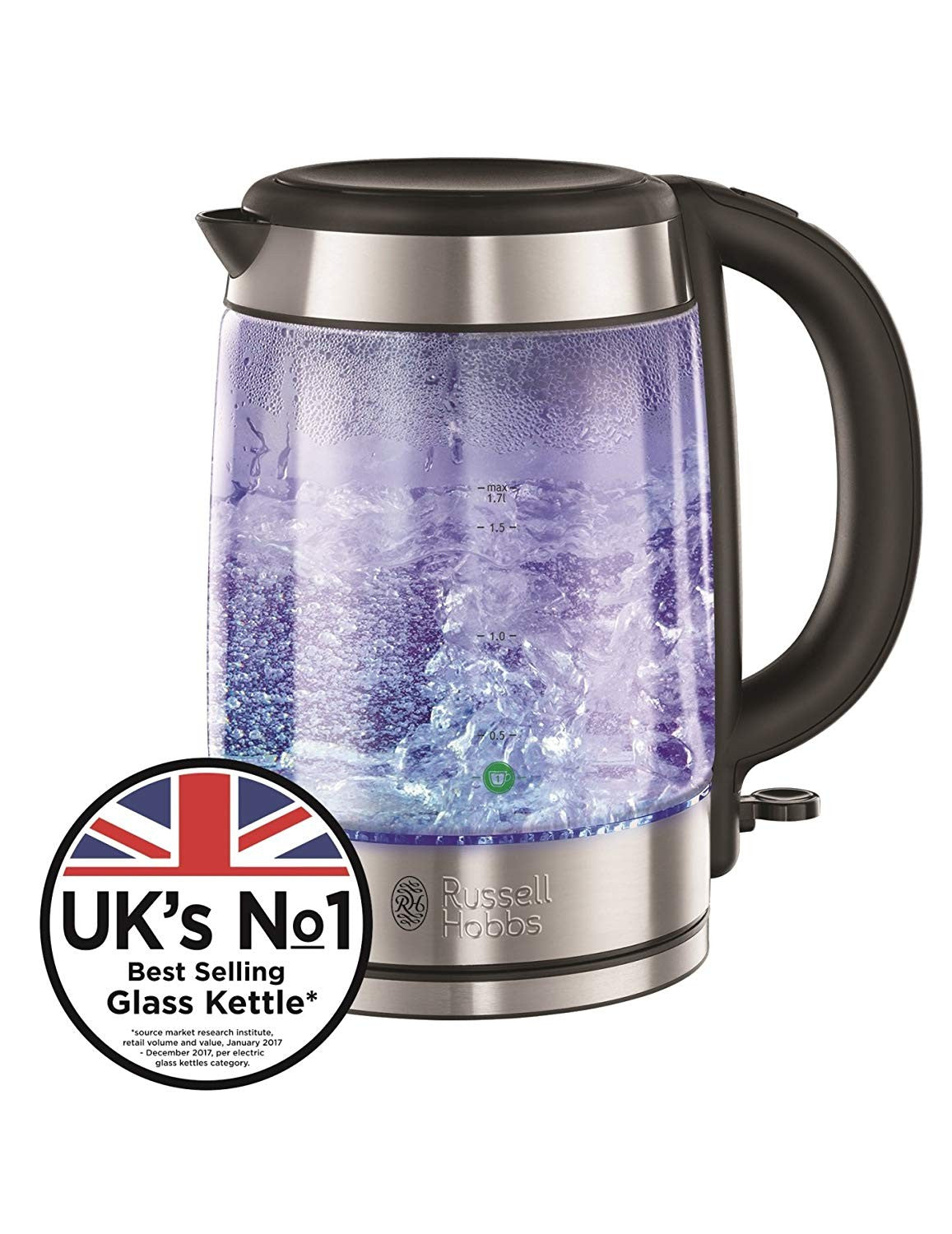Russell Hobbs, Illuminating Glass Kettle, 3000 Watts, 1.7 L, Black