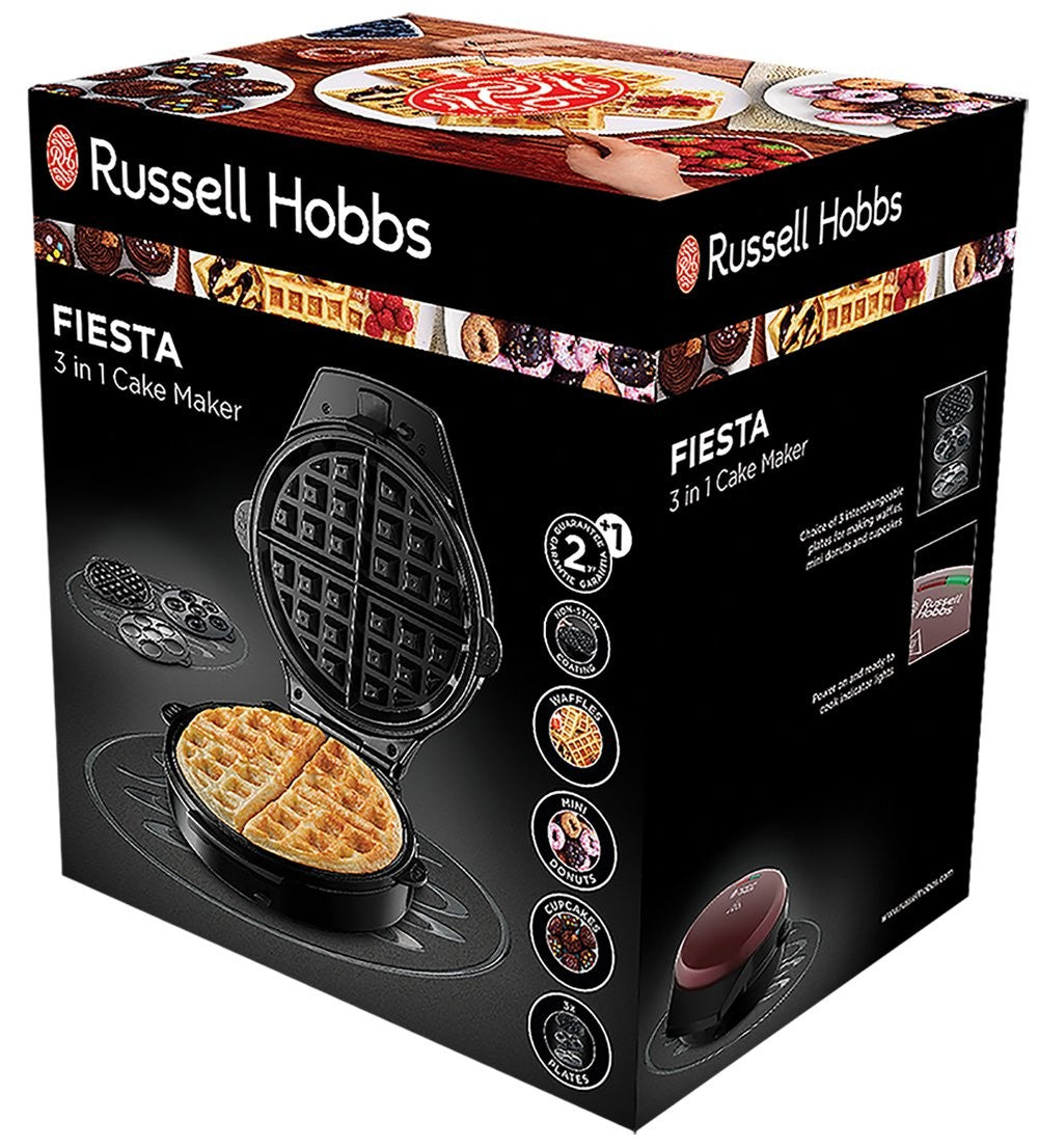 Russell Hobbs, 3 In 1 Device For Preparing Waffles, Muffins & Donuts, Black