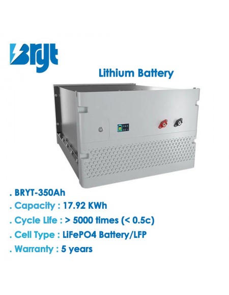 Bryt, Lithium Battery, 350 AH, 17.92kWh, LED Display, Grey