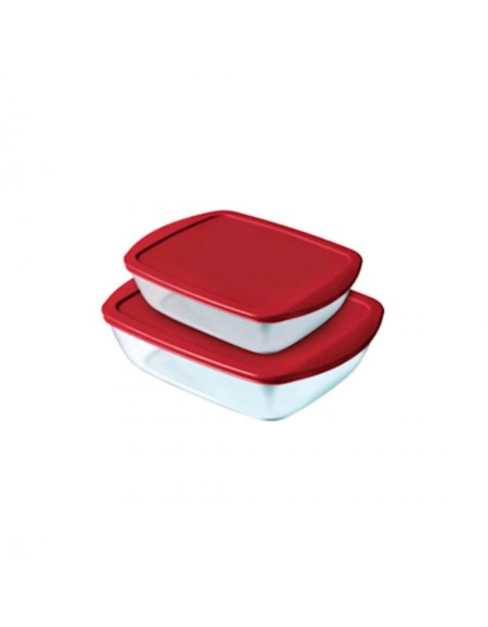 Pyrex, Cook & Store Rectangular With Lid, Set Of 2, Red