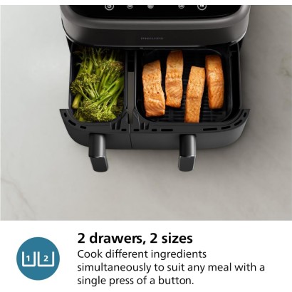 Philips Dual Air Fryer, 9L, 2750W, Black