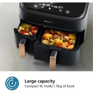 Philips Dual Air Fryer, 9L, 2750W, Black