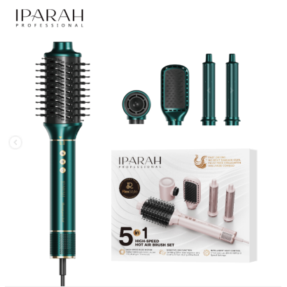 IPARAH 5 in 1 Multi-Styler With Hot Air Brush Auto Wrap Hair Dryer Curler Straightener Styling Tools, 1300 Watts, Green