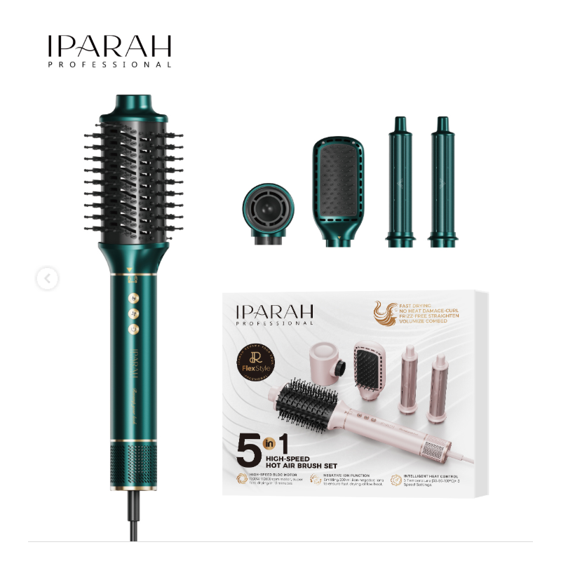 IPARAH 5 in 1 Multi-Styler With Hot Air Brush Auto Wrap Hair Dryer Curler Straightener Styling Tools, 1300 Watts, Green
