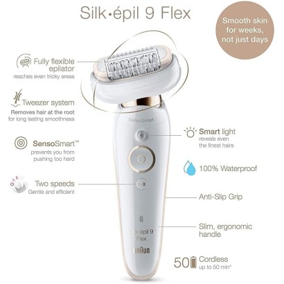 Braun Silk-épil 9 Flex Wet & Dry Epilator, 360° Flexible Head for Easy Epilation