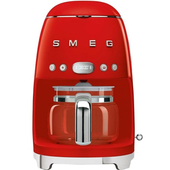 Smeg 50's Style Aesthetic Drip Coffee Machine, 12 Cups, Red