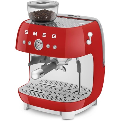 Smeg 50’s Retro Style Semi-Automatic Espresso Machine with Built-In Grinder, Red