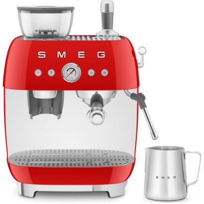 Smeg 50’s Retro Style Semi-Automatic Espresso Machine with Built-In Grinder, Red