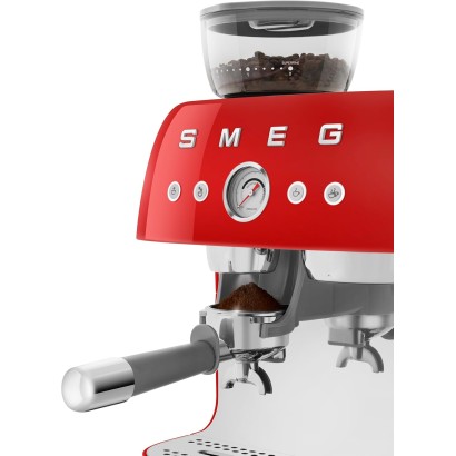 Smeg 50’s Retro Style Semi-Automatic Espresso Machine with Built-In Grinder, Red