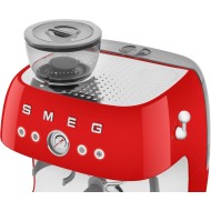 Smeg 50’s Retro Style Semi-Automatic Espresso Machine with Built-In Grinder, Red