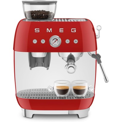 Smeg 50’s Retro Style Semi-Automatic Espresso Machine with Built-In Grinder, Red