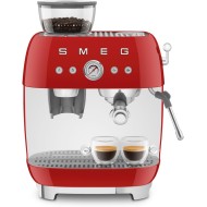 Smeg 50’s Retro Style Semi-Automatic Espresso Machine with Built-In Grinder, Red