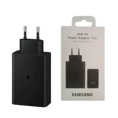 Samsung 65W Power Adapter, Trio USB-C X 2 Ports, USB-A Port