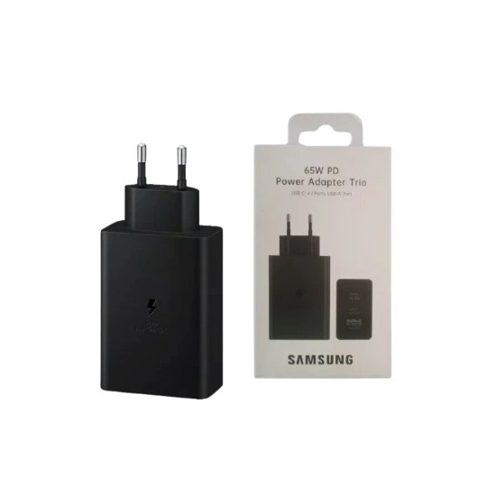 Samsung 65W Power Adapter, Trio USB-C X 2 Ports, USB-A Port