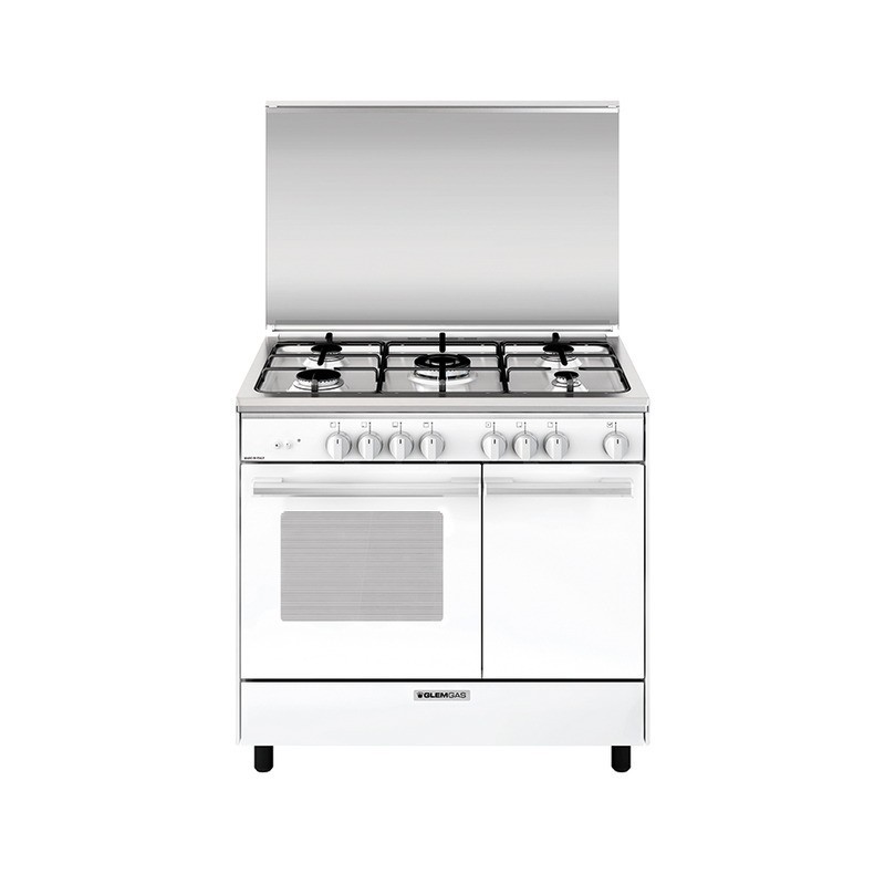 Glem Gas Oven With Gas Grill, 5 Burners, 90 CM, White