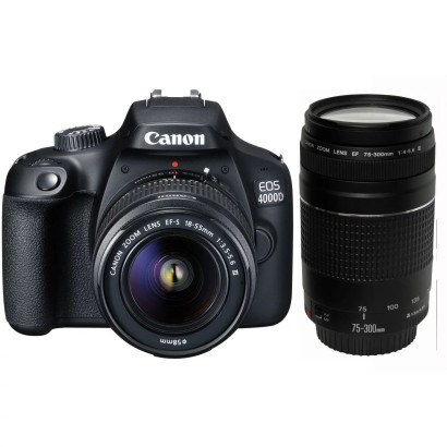 Canon, EOS 4000D, DSLR Camera, Double Lenses (18-55 mm / 75-300 mm) Black