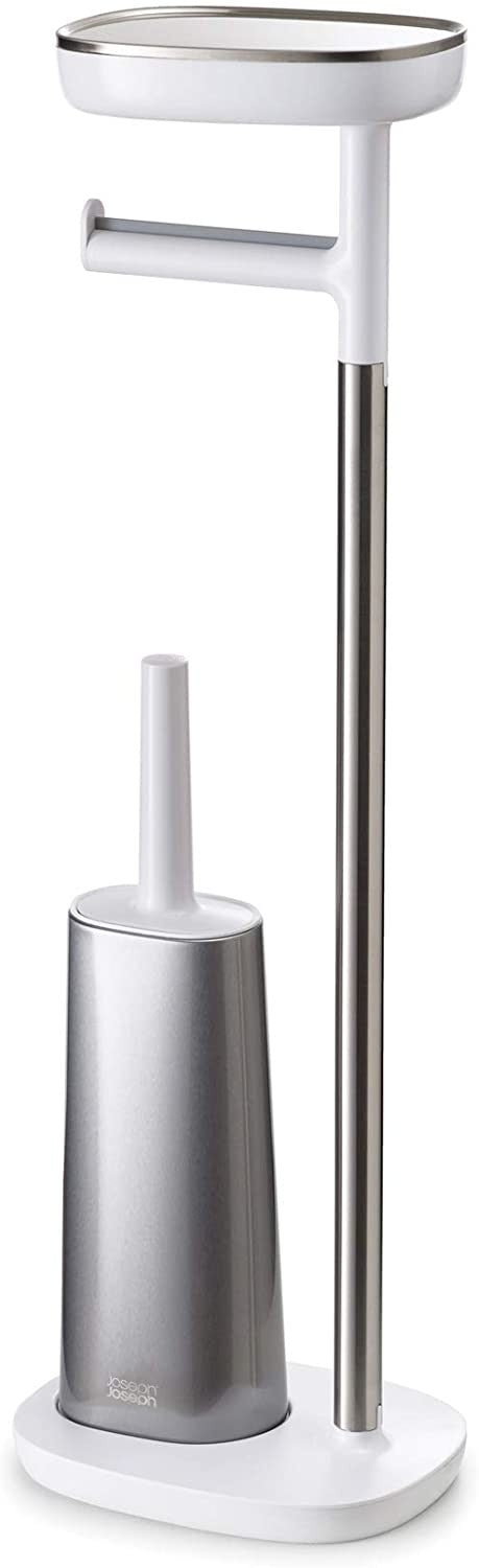 Joseph Joseph, Easy Store Butler Toilet Paper Holder Stand and Flex Toilet Brush with Shelf and Drawer, Stainless Steel