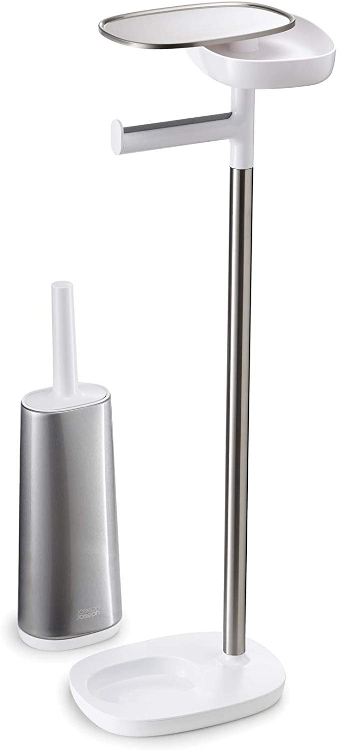 Joseph Joseph, Easy Store Butler Toilet Paper Holder Stand and Flex Toilet Brush with Shelf and Drawer, Stainless Steel