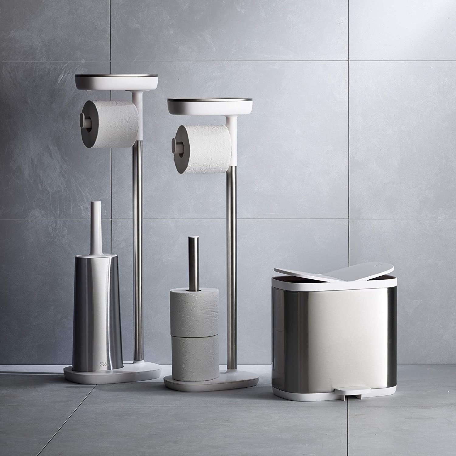 Joseph Joseph, Easy Store Butler Toilet Paper Holder Stand and Flex Toilet Brush with Shelf and Drawer, Stainless Steel