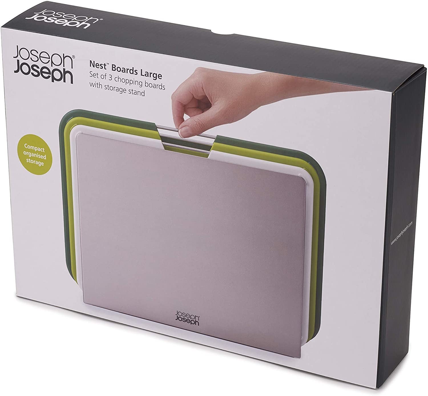 Joseph Joseph, Nest Plastic Cutting Set with Storage Stand, 3 Different Sized Boards,Green